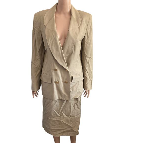 Vintage Albert Nipon Skirt Suit Womens Size 10 Light Brown Double Breasted - Picture 7 of 14